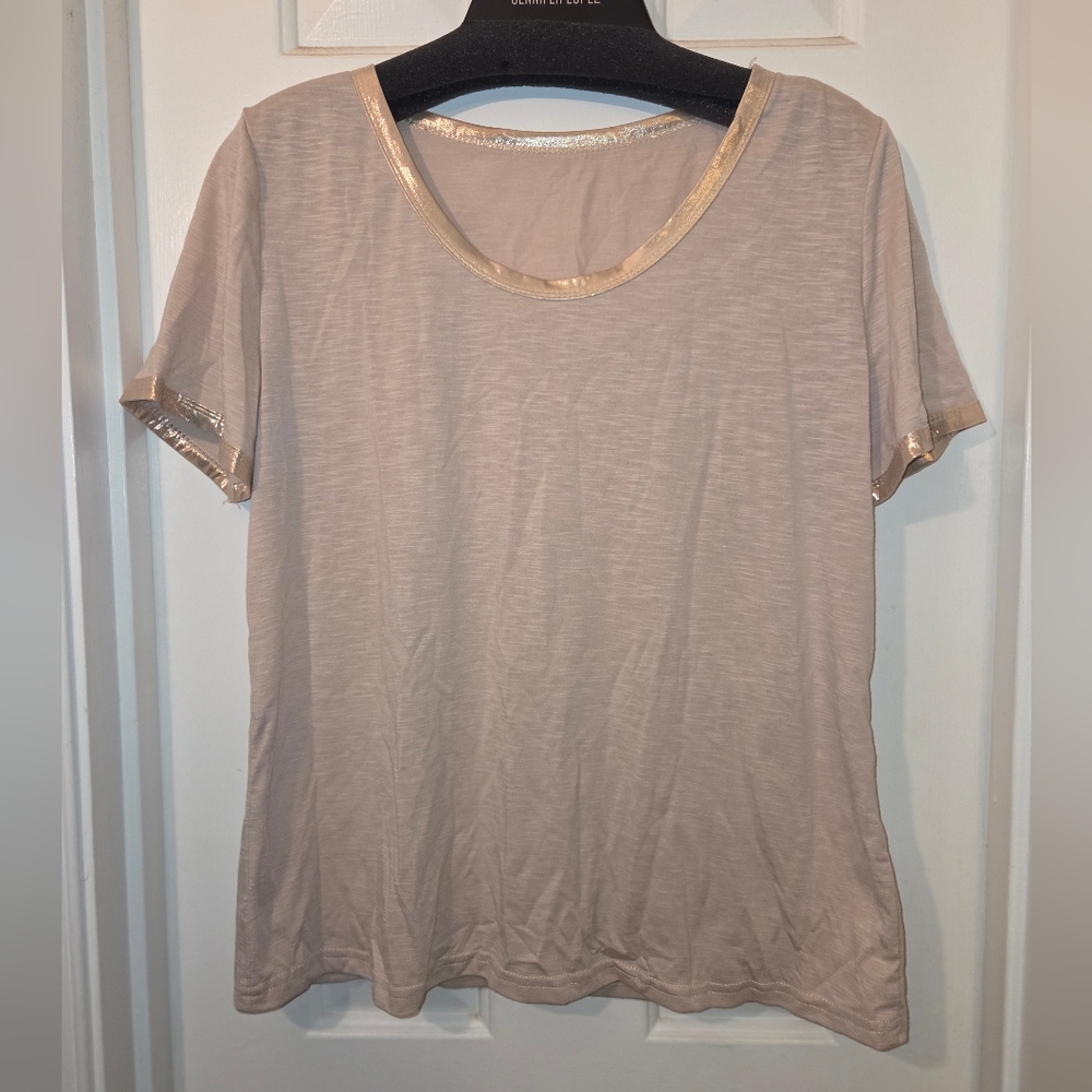 Women's Rose Gold/Pink Tee With Metallic Trim Embellishing.  Size L.
